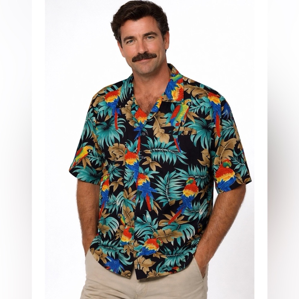 Pacific Company Men’s Hawaiian shirt Medium Floral Beach Parrot Print Magnum PI - Picture 14 of 14
